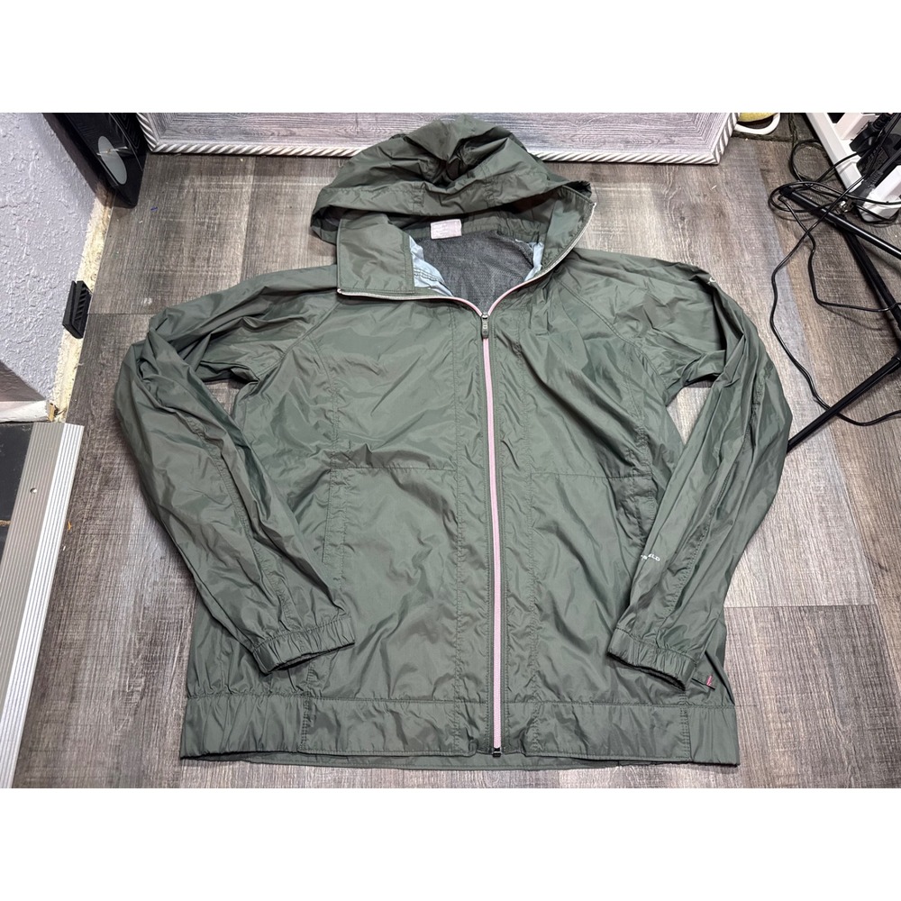 Columbia Omni-Shield Windbreaker Jacket Olive Green Pink Zip Hooded Womens L
